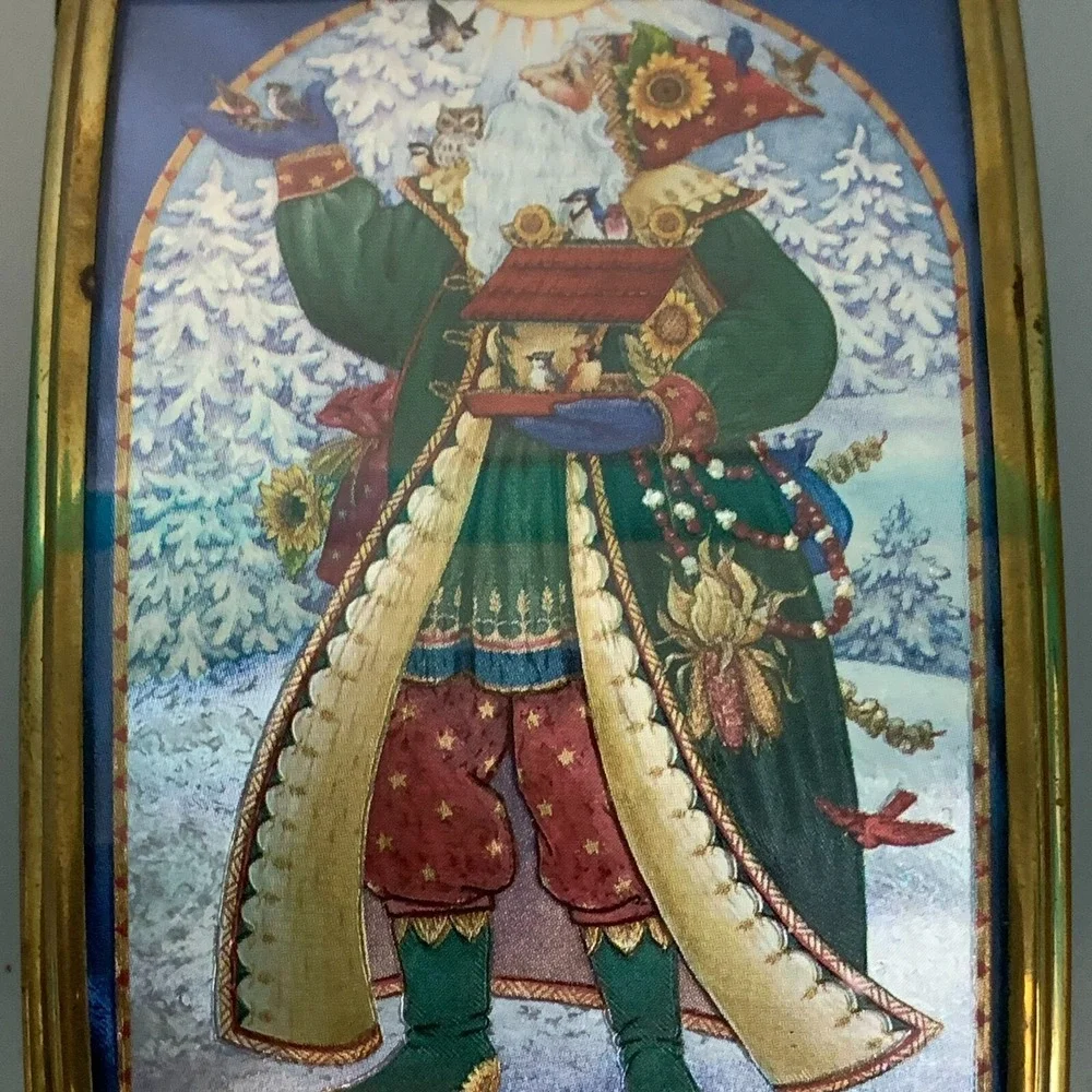 Via Vermont Thomas Cathey Stained Glass Trinket Box Santa Christmas 1993 Vintage
